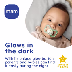 Air Night Soothers 6 Months+ (Pack of 2), Glow in The Dark Baby Soothers with Self Sterilising Travel Case, Newborn Essentials, Blue, (Designs May