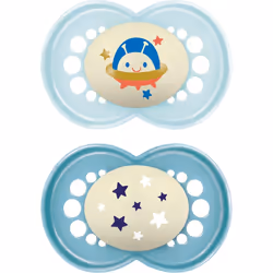 Original Night Soother 16+ Months (Pack of 2), Sustainable Baby Soother, SkinSoft Silicone Teat, Glow in the Dark Soother, Bl ...