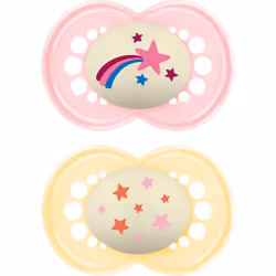 Original Night Soother 16+ Months (Pack of 2), Sustainable Baby Soother, SkinSoft Silicone Teat, Glow in the Dark Soother, Pi ...