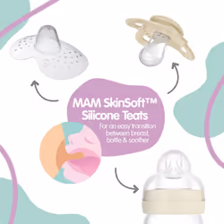 Start Pure Soother 0-2 Months (Set of 2), Baby Soother Made from Sustainable and Bio-Renewable Material, SkinSoft Silicone Teat, with MAM Soother Case