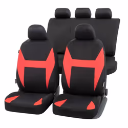 Seat cover; WALSER; black/red Polyester Front and Rear; for VOLKSWAGEN, FORD, NISSAN, SEAT, CITROËN