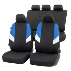 WALSER 13329 Seat cover black/blue Polyester Front and Rear VOLKSWAGEN: Golf 7, Polo V Hatchback, GOLF 6, FORD: Focus Mk4 Hatchback, FIESTA 5