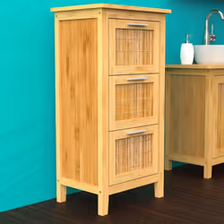 EISL Bathroom Cabinet with 3 Drawers Bamboo Storage Cabinet Cupboard Unit