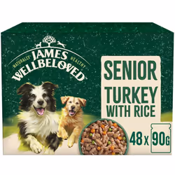 48 x 90g James Wellbeloved Senior Wet Dog Food Turkey in Gravy Pouch