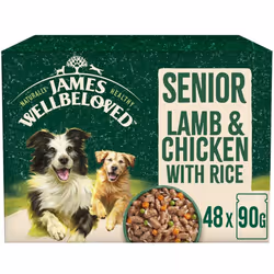 48 x 90g James Wellbeloved Senior Wet Dog Food Lamb & Chicken in Gravy Pouch