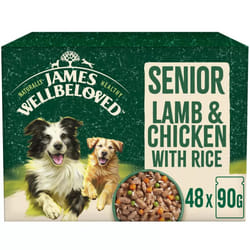 48 x 90g James Wellbeloved Senior Wet Dog Food Lamb & Chicken in Gravy Pouch