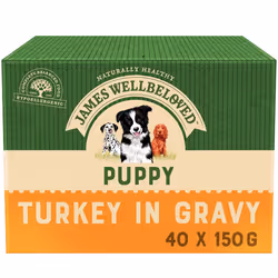 40 x 150g James Wellbeloved Puppy Wet Dog Food Pouches Turkey & Rice In Gravy