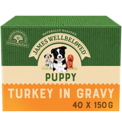 40 x 150g James Wellbeloved Puppy Wet Dog Food Pouches Turkey & Rice In Gravy