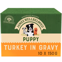 40 x 150g James Wellbeloved Puppy Wet Dog Food Pouches Turkey & Rice In Gravy