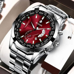 Fashion Automatic Movement Watch Men's Calendar Waterproof Luminous Non-mechanical Watch Large Dial - red