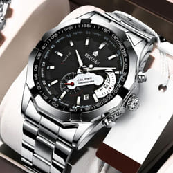 Fashion Automatic Movement Watch Men's Calendar Waterproof Luminous Non-mechanical Watch Large Dial - black