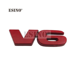 Car Styling V6 Engine Logo 3D Metal Alloy Adhesive Emblem Rear Trunk Badge - Red