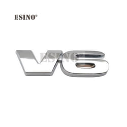 Car Styling V6 Engine Logo 3D Metal Alloy Adhesive Emblem Rear Trunk Badge - Silver