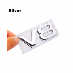 Auto Metal Alloy 3D V8 Logo Engine Displacement Trunk Rear Car Badge Decal - Silver