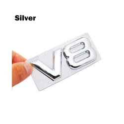 Auto Metal Alloy 3D V8 Logo Engine Displacement Trunk Rear Car Badge Decal - Silver