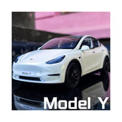 1:24 Teslas Model Y Model 3 With Charging Pile Alloy Car Diecast Metal - Model Y White