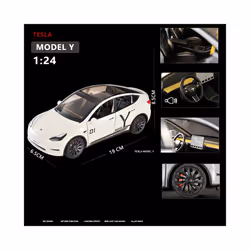 1:24 Teslas Model Y Model 3 With Charging Pile Alloy Car Diecast Metal - Model Y White