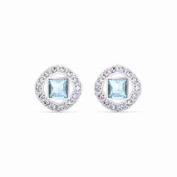 Swarovski Angelic Square womens Stud Earrings with Aqua and White Crystals and Rhodium Plated Setting an Amazon Exclusive
