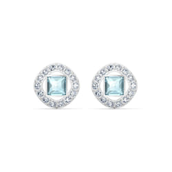 Swarovski Angelic Square womens Stud Earrings  with Aqua and White Crystals and Rhodium Plated Setting  an Amazon Exclusive