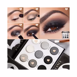 Black White Grey Eyeshadow Palette,DE'LANCI PANDA 9 Colors Silver Pigmented for Halloween SFX Makeup,Mini Smoky Eyeshadow Pallet - Black
