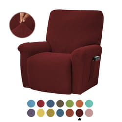Fashion Recliner Sofa Covers Elastic Armchair Sofa Cover Stretch Soft Couch Corn Kernels Slipcovers Chair Covering - claret, 4PCS