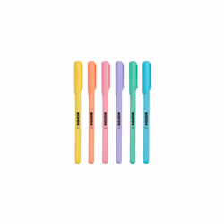 - K0R-M: Ballpoint Pens in Pastel Colours, 1 mm Medium Point Biro with Blue Semi-Gel Ink for Smooth Writing, Triangular Ergonomic Shape, School and