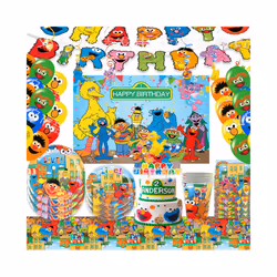 Cartoon SEsames Street Children's Birthday Party Decoration Tableware Tablecloth Baby Shower Balloon Cake Topper Banner Supplies - backdrop1