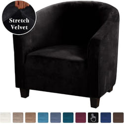 High Stretch Sofa Cover Velvet Tub Chair Cover Skid Resistance Furniture Protector Stretch Fabric Super Soft Couch Slipcover - black