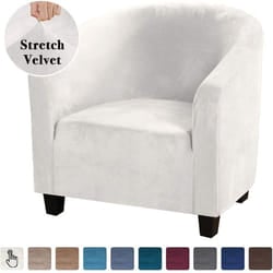 High Stretch Sofa Cover Velvet Tub Chair Cover Skid Resistance Furniture Protector Stretch Fabric Super Soft Couch Slipcover - white