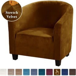 High Stretch Sofa Cover Velvet Tub Chair Cover Skid Resistance Furniture Protector Stretch Fabric Super Soft Couch Slipcover - light brown