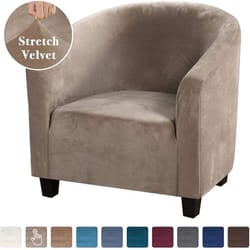 High Stretch Sofa Cover Velvet Tub Chair Cover Skid Resistance Furniture Protector Stretch Fabric Super Soft Couch Slipcover - taupe