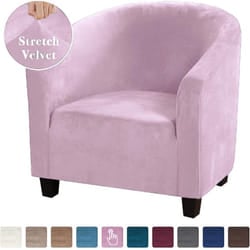 High Stretch Sofa Cover Velvet Tub Chair Cover Skid Resistance Furniture Protector Stretch Fabric Super Soft Couch Slipcover - light pink