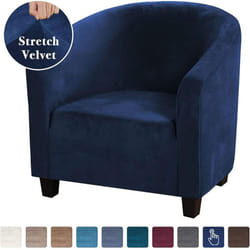 High Stretch Sofa Cover Velvet Tub Chair Cover Skid Resistance Furniture Protector Stretch Fabric Super Soft Couch Slipcover - navy blue