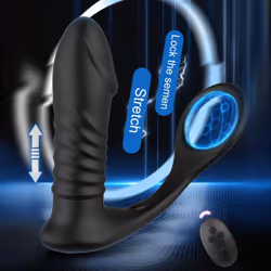 Anal Vibrator Thrusting Prostate Stimulator Massager Delay Ejaculation Lock Ring Anal Butt Plug Sex Toys Dildos - black