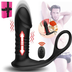 Telescopic Dildos Prostate Massager Anal Vibrator Delay Ejaculation Lock Ring Silicone Anal Butt Plug Tail Sex Toys - black