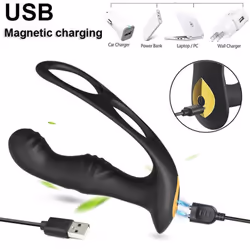 Male Prostate Massage Remote Anal Vibrator 10 Speeds Delay Ejaculation Cock Ring Testis Stimulate Anus Plug Butt - black