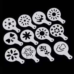 12 Pcs Cappuccino Coffee White Stencils Template Strew Flowers Pad Duster Spray