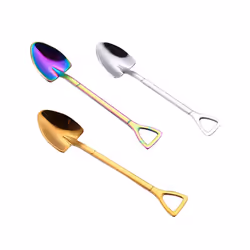 2X Gold Stainless Steel 304 Small Shovel Spoon Design Gold-Plated Tableware Coffee Spoon Ice Cream Soup Spoon