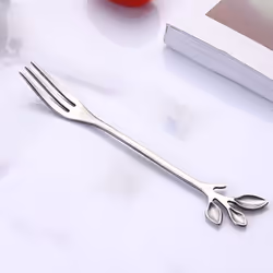 Stainless Steel Fork, Leaf-Shaped Handle Dessert Fork Fruit Salad Meat Kitchen Accessories. Silver 5 Items