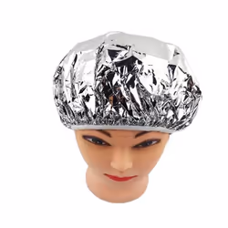 Shower Cap Heat Insulation Aluminum Foil Hat Elastic Bathing Cap for Women Hair Bathroom -Silver