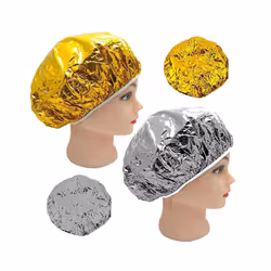 Shower Cap Heat Insulation Aluminum Foil Hat Elastic Bathing Cap for Women Hair Bathroom -Silver