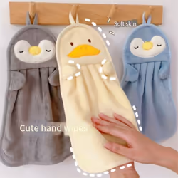 Hanging Towel Absorbent Baby Towel Cute Penguin Duck Skin Friendly Soft for Kids Blue