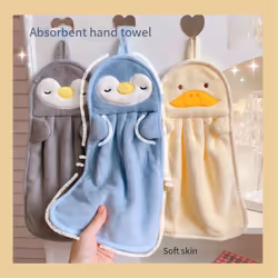Hanging Towel Absorbent Baby Towel Cute Penguin Duck Skin Friendly Soft for Kids Blue