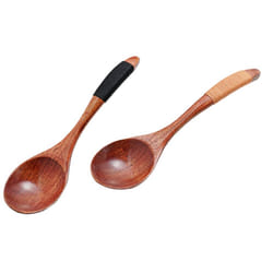 2 Pcs Anti-Scalding Household Wooden Tableware Japanese Curved Wooden Oval Spoon Soup Spoon Seasoning Spoon Jam Spoon