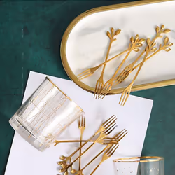 10 Pcs Stainless Steel Leaf Cake Fruit Forks Set Tasting Dessert Forks Kitchen Accessory Wedding Party Golden