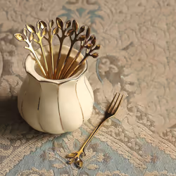 10 Pcs Stainless Steel Leaf Cake Fruit Forks Set Tasting Dessert Forks Kitchen Accessory Wedding Party Golden