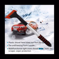 Extendable Ice Scraper Snow Brush Detachable Snow Removal Tool with Foam Handle 360 Pivoting Brush Head Snow Scraper A