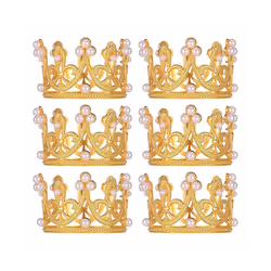 6Pcs Gold Mini Crown Cake Topper Small Crystal Pearl Cupcake Toppers Small Cupcakes Crown for Wedding Birthday