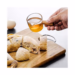 2PCS Transparent Glass Creamer with Wooden Handle, Mini Coffee Milk Creamer Pitcher. 50Ml
