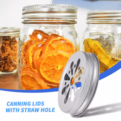 16Pcs Regular Mouth Can Jar Lid Rust Proof Daisy Cut with Straw Hole Hollow Flower Cover for Ball,Canning Jars,Etc